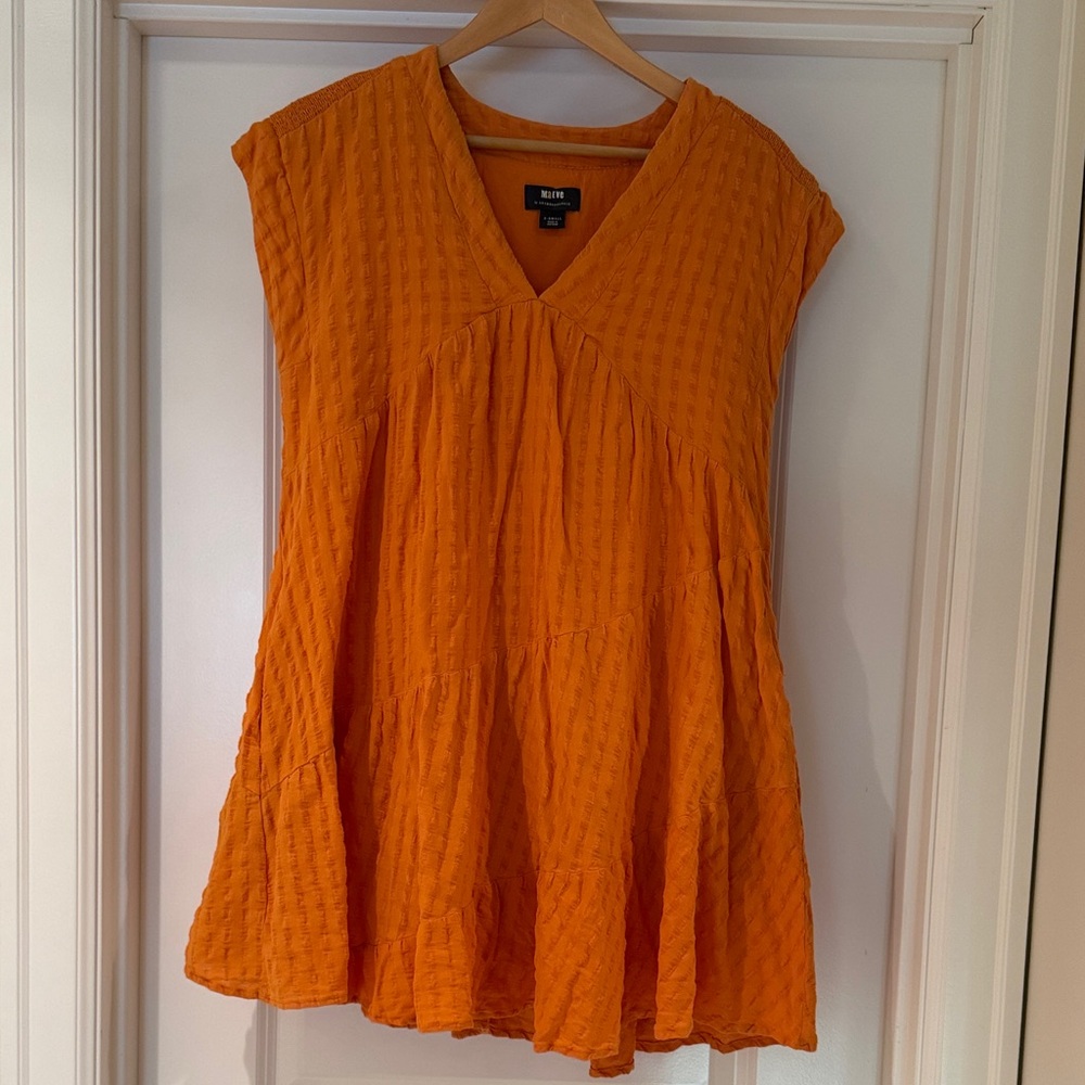 Maeve by Anthropology Bright Orange Textured V‑Neck Sleeveless Tunic